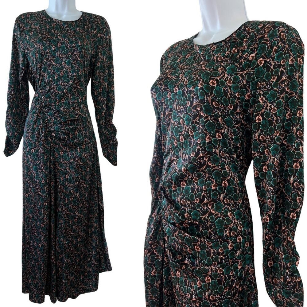 Astr The Label Green Floral Long Sleeve Open Back Satin Maxi Slip Dress Small